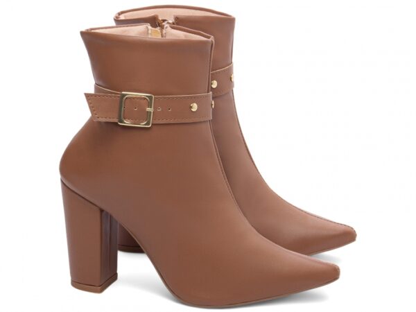 Bota Feminina Caramelo Elegante com Fivela  com Salto Conforto Estilosa - Imagem 4