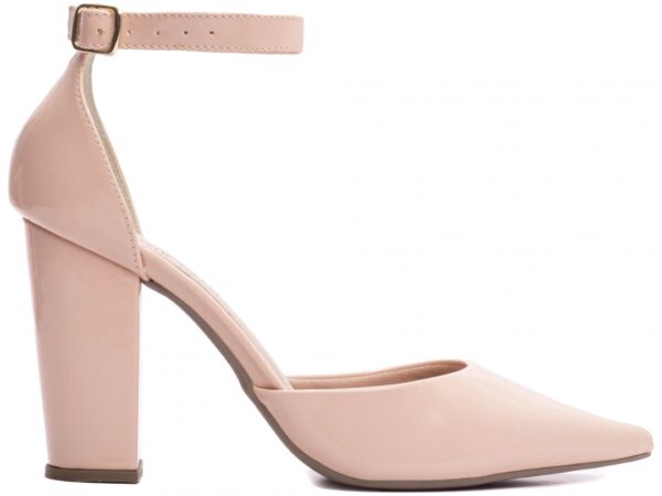 Sapato Scarpin Salto Alto Verniz Rose Fivela de Ajuste na Cor Dourado - Imagem 5