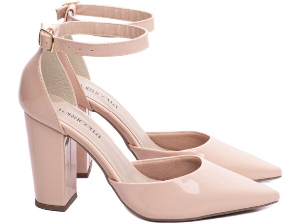 Sapato Scarpin Salto Alto Verniz Rose Fivela de Ajuste na Cor Dourado - Imagem 4