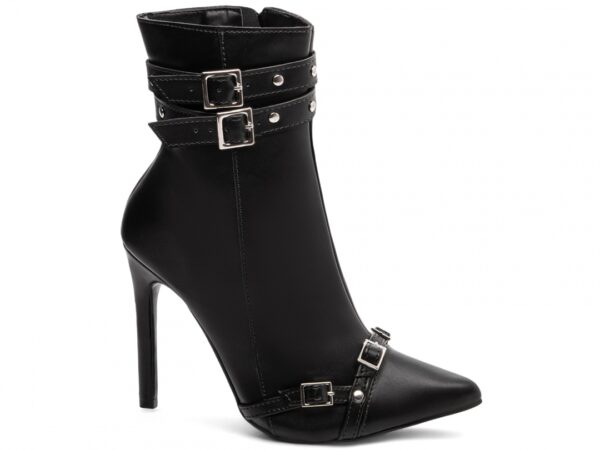 Bota Feminina Preta Elegante com Fivela  com Salto Conforto Estilosa