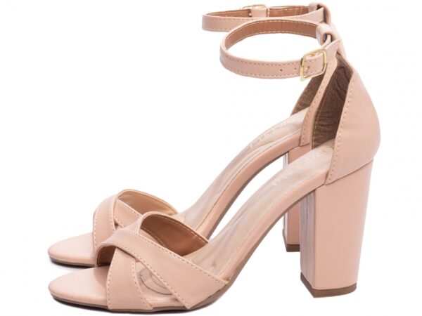 Sandália Feminina Salto Alto Cor Rose com Ajuste - Imagem 3
