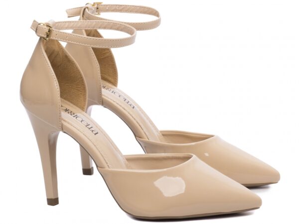 Sapato Scarpin Bege Verniz Detalhe Saia Salto - 9200-117B - Imagem 4