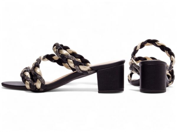 Sandália Tamanco Feminino Salto Cor Preto Detalhe Metalizado - Imagem 2