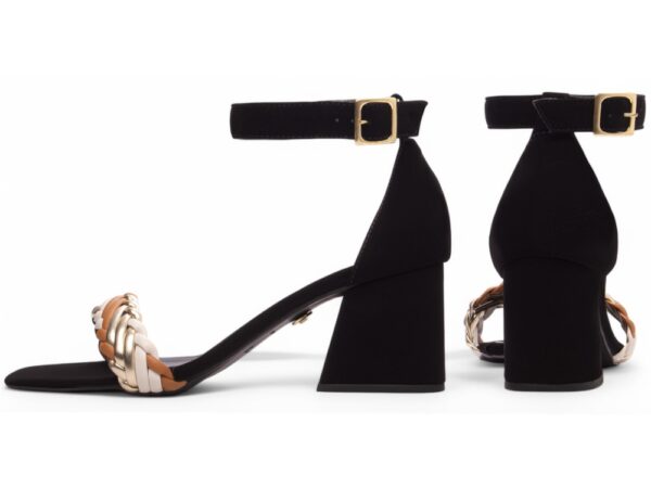 Sandalia Elegante Arrasadora Preto Caramelo Branco Salto - Imagem 2