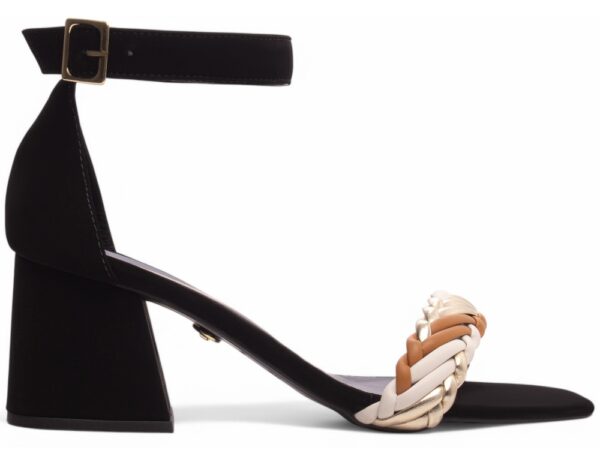 Sandalia Elegante Arrasadora Preto Caramelo Branco Salto - Imagem 5