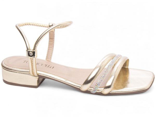 Sandália Feminina Salto Baixo Cor Ouro Light com Ajuste