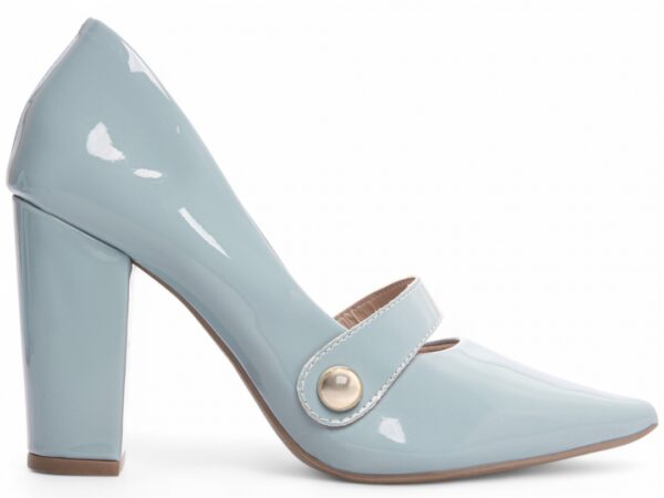 Sapato Scarpin Salto Alto Verniz Azul Tira com Aplique Lateral na Cor Dourado - Imagem 5