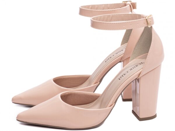 Sapato Scarpin Salto Alto Verniz Rose Fivela de Ajuste na Cor Dourado - Imagem 3
