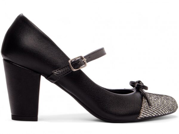 Sapato Boneca Mary Jane Preto e Glitter Prata Laço e Fivela de ajuste - Imagem 5