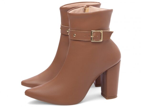 Bota Feminina Caramelo Elegante com Fivela  com Salto Conforto Estilosa - Imagem 3