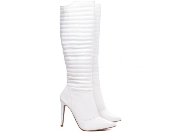 Bota Feminina Branca Elegante com Salto Conforto Estilosa - Imagem 3