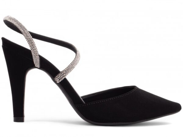 Sapato Scarpin Salto Alto Nobuck Preto Manta de Strass na cor Prata - Imagem 5