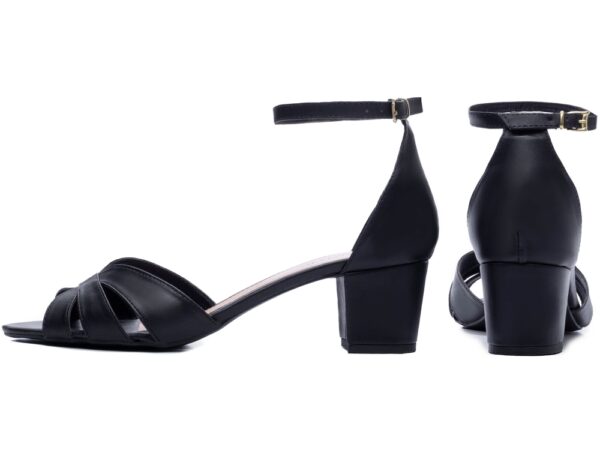 Sandalia Elegante Arrasadora Preto Dourado Bege Salto - Imagem 2