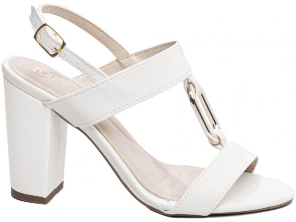 Sandália Feminina Salto Alto Cor Off White Fivela de Ajuste