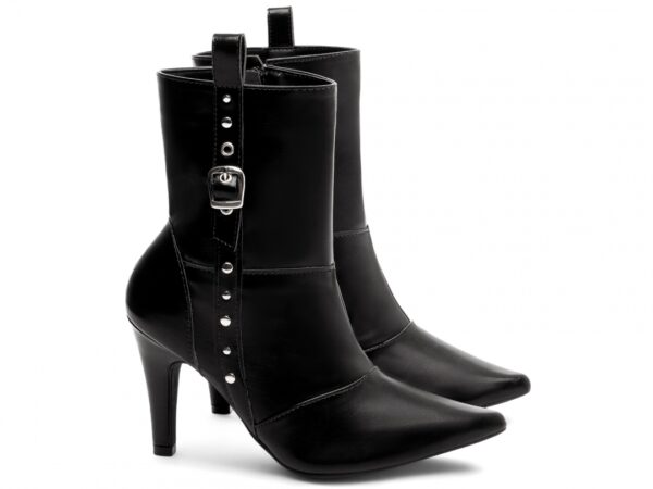 Bota Feminina Preta Elegante com Fivela  com Salto Conforto Estilosa - Imagem 5