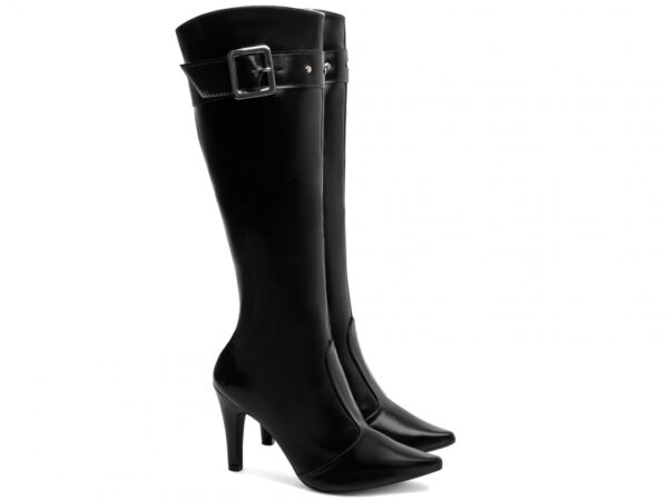 Bota Feminina Preta Elegante com Fivela  com Salto Conforto Estilosa - Imagem 5