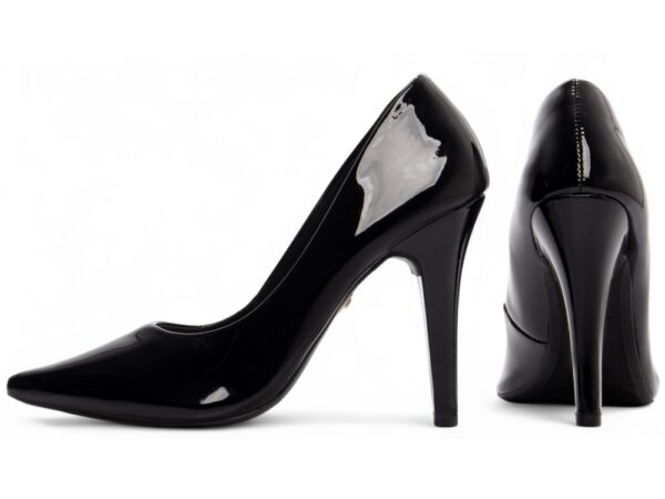 Sapato Scarpin Alto Elegante Verniz Arrasadora Preto Salto Fino - Imagem 2