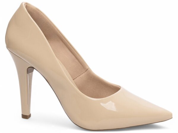 Sapato Scarpin Alto Verniz Arrasadora Nude Bege Salto Fino