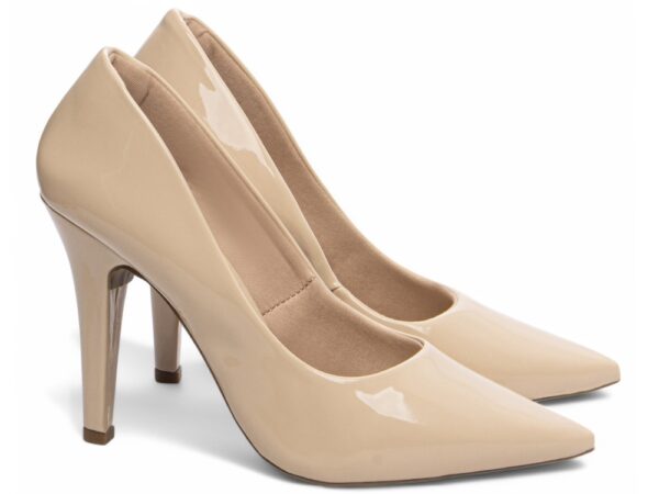Sapato Scarpin Alto Verniz Arrasadora Nude Bege Salto Fino - Imagem 4