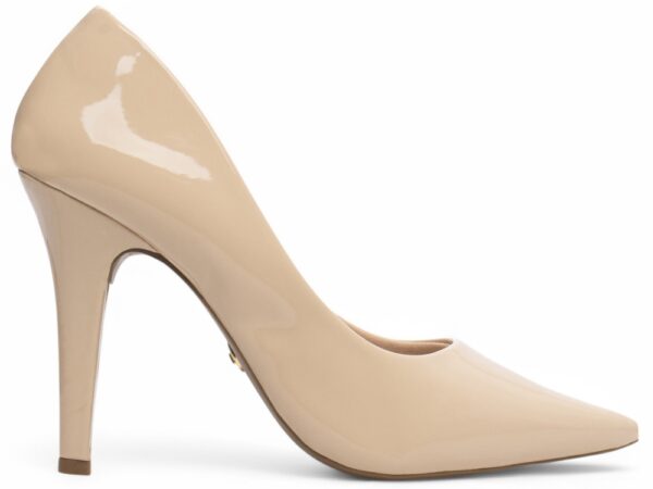 Sapato Scarpin Alto Verniz Arrasadora Nude Bege Salto Fino - Imagem 5