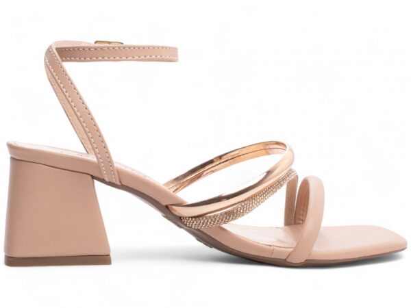 Sandália Feminina Salto Cor Rose com Detalhe Dourado ajuste - Imagem 5
