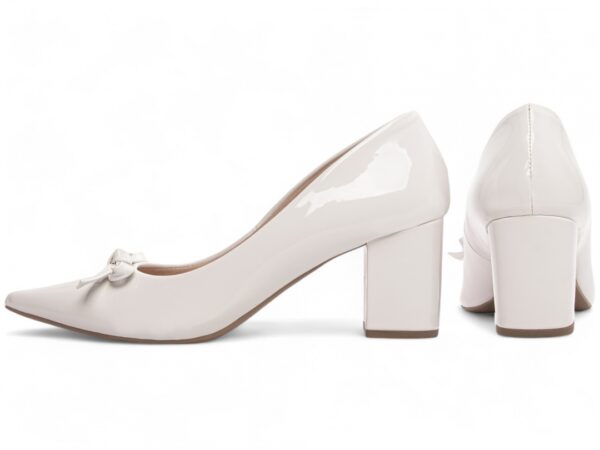 Sapato Scarpin Salto Alto Verniz Branco  Laço Confortável Elegante - Imagem 2