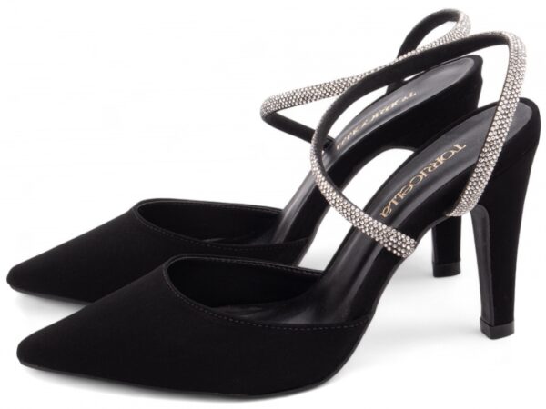 Sapato Scarpin Salto Alto Nobuck Preto Manta de Strass na cor Prata - Imagem 3