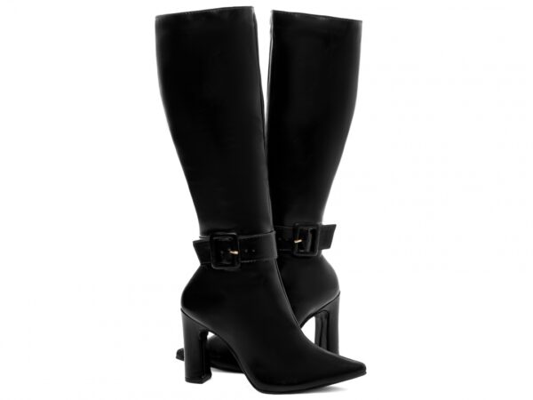 Bota Bico Fino Cano Longo Preta Elegante com Salto Conforto - Imagem 6