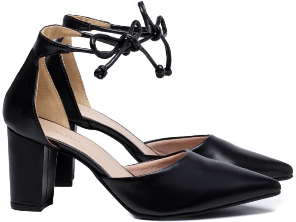 Sapato Scarpin Elegante Arrasadora Preto Bege Salto - Imagem 4