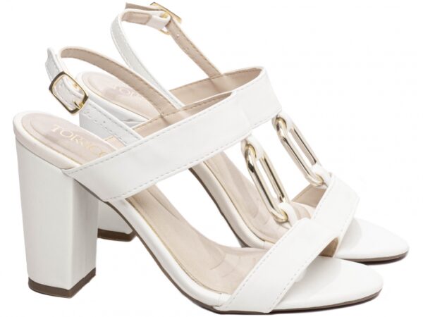 Sandália Feminina Salto Alto Cor Off White Fivela de Ajuste - Imagem 4