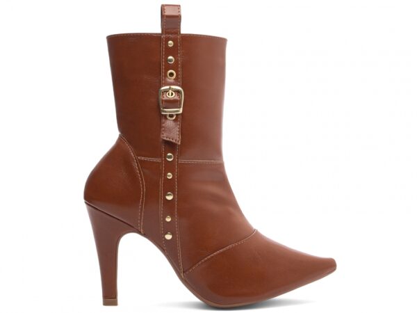 Bota Feminina Caramelo Elegante com Fivela  com Salto Conforto Estilosa - Imagem 4