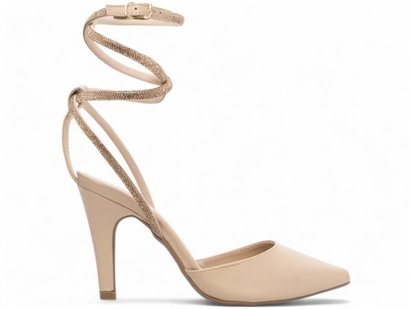 Sapato Scarpin Salto Alto Bege Manta de Strass na cor Rose - Imagem 5