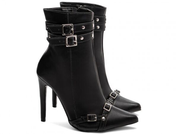 Bota Feminina Preta Elegante com Fivela  com Salto Conforto Estilosa - Imagem 5