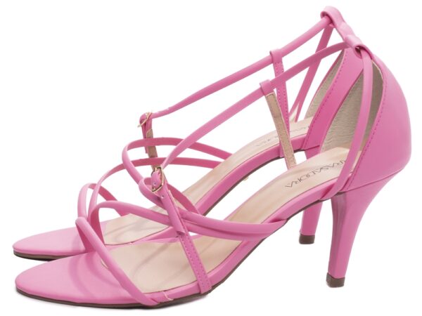 Sandalia Elegante Arrasadora Rosa Dourado Bege Salto Fino - Imagem 2