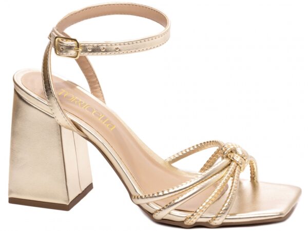 Sandália Feminina Salto Alto Cor Dourado Fivela de Ajuste
