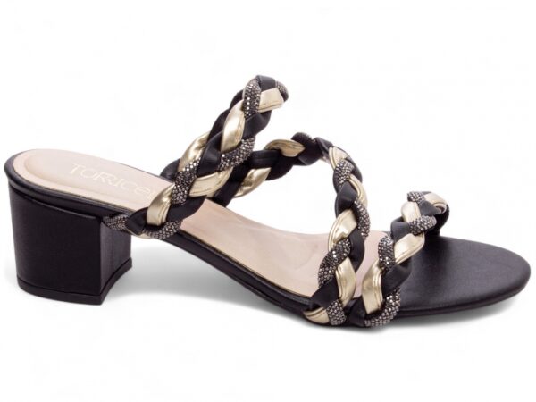 Sandália Tamanco Feminino Salto Cor Preto Detalhe Metalizado