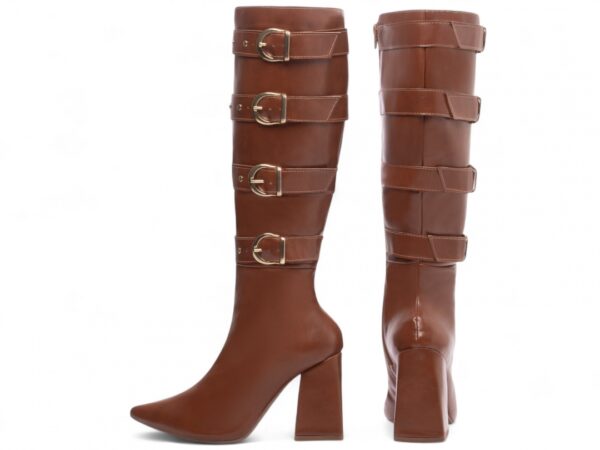 Bota Feminina Caramelo Elegante com Fivela com Salto Conforto Estilosa - Imagem 2