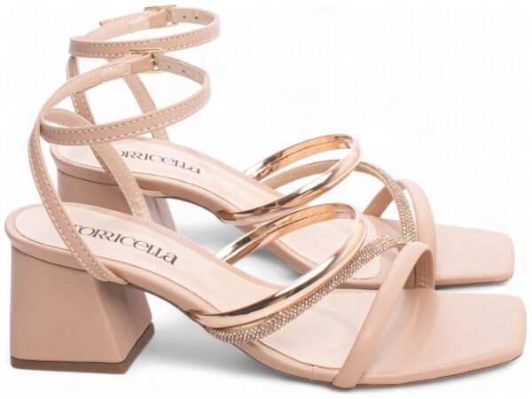 Sandália Feminina Salto Cor Rose com Detalhe Dourado ajuste - Imagem 4