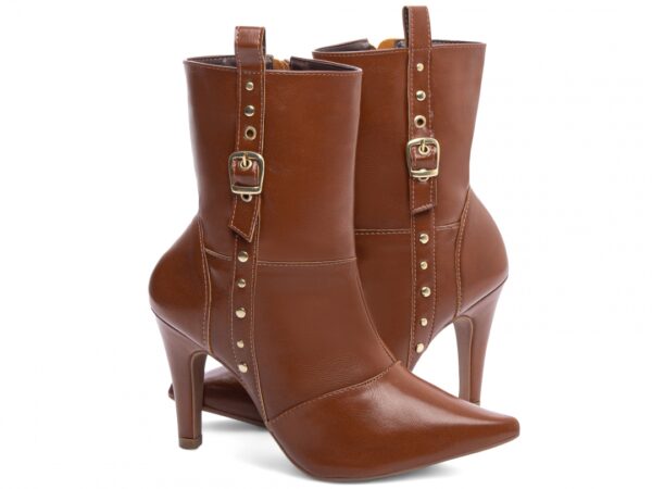 Bota Feminina Caramelo Elegante com Fivela  com Salto Conforto Estilosa - Imagem 3