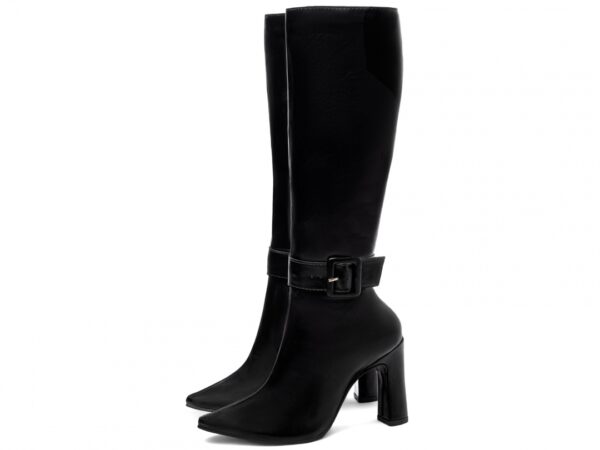 Bota Bico Fino Cano Longo Preta Elegante com Salto Conforto - Imagem 3