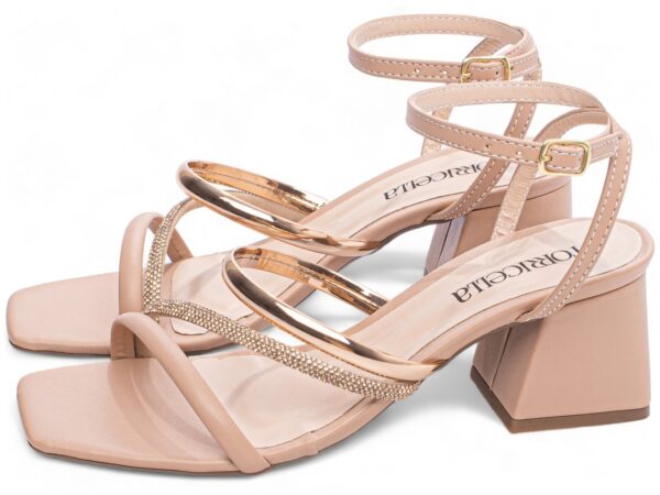 Sandália Feminina Salto Cor Rose com Detalhe Dourado ajuste - Imagem 3