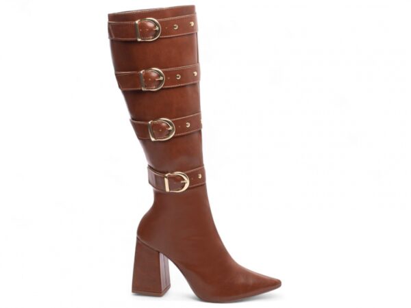 Bota Feminina Caramelo Elegante com Fivela com Salto Conforto Estilosa