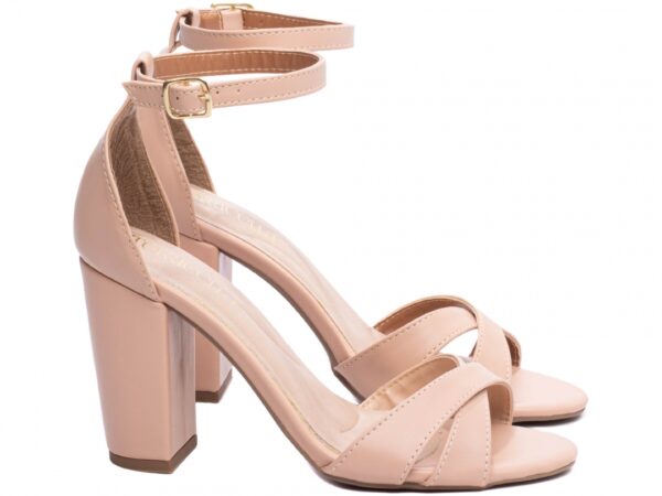 Sandália Feminina Salto Alto Cor Rose com Ajuste - Imagem 4
