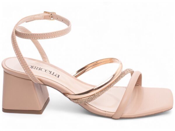 Sandália Feminina Salto Cor Rose com Detalhe Dourado ajuste