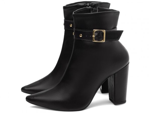 Bota Feminina Preta Elegante com Fivela  com Salto Conforto Estilosa - Imagem 3