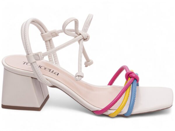 Sandália Feminina Salto Cor Off White Detalhe em Laço