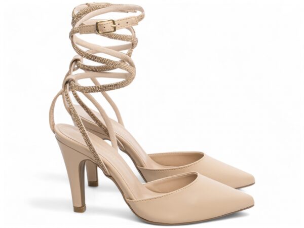 Sapato Scarpin Salto Alto Bege Manta de Strass na cor Rose - Imagem 4