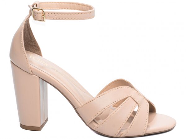Sandália Feminina Salto Alto Cor Rose com Fivela de Ajuste