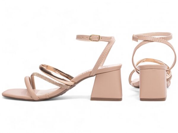 Sandália Feminina Salto Cor Rose com Detalhe Dourado ajuste - Imagem 2