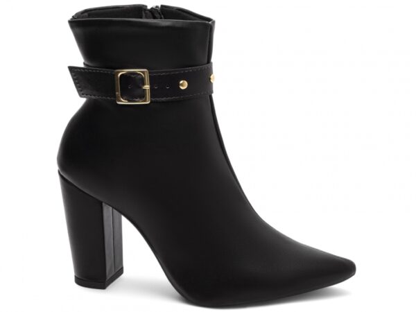 Bota Feminina Preta Elegante com Fivela  com Salto Conforto Estilosa